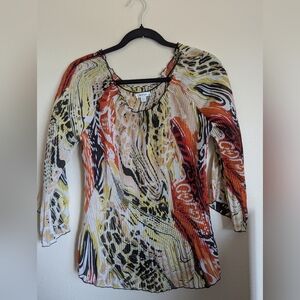 Jaipur Orange and Black Graphic Blouse with Rounded Neckline Size M